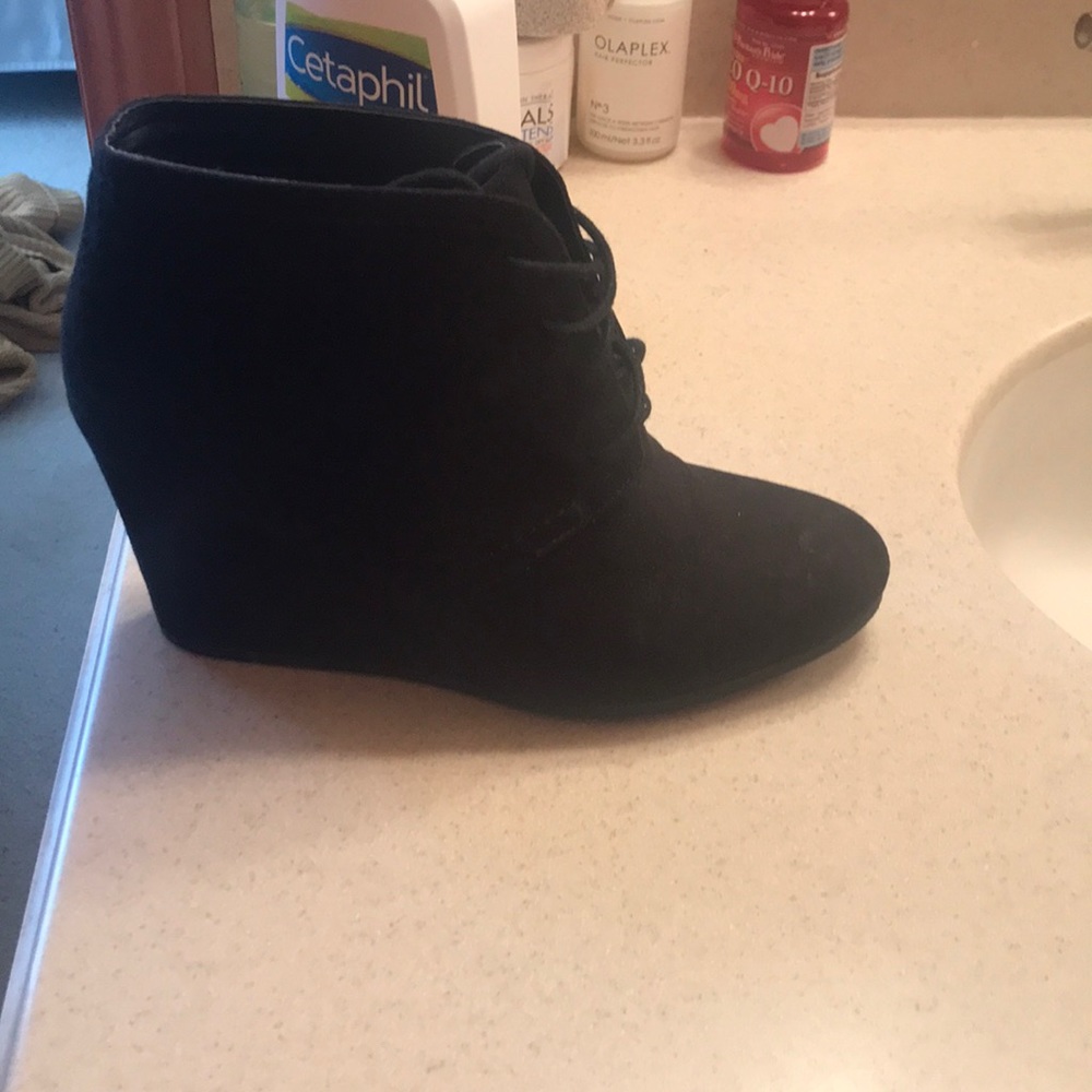 Black suede wedge booties
